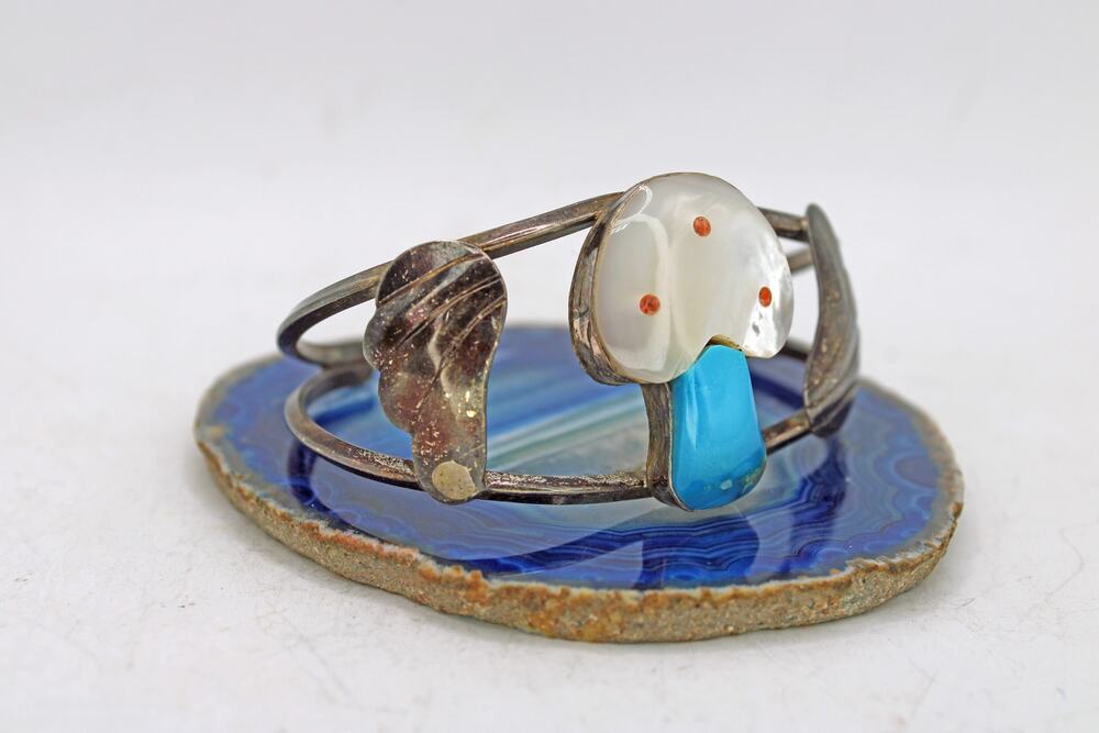 Sterling Silver Mushroom Shaped Inlay Cuff Bracelet